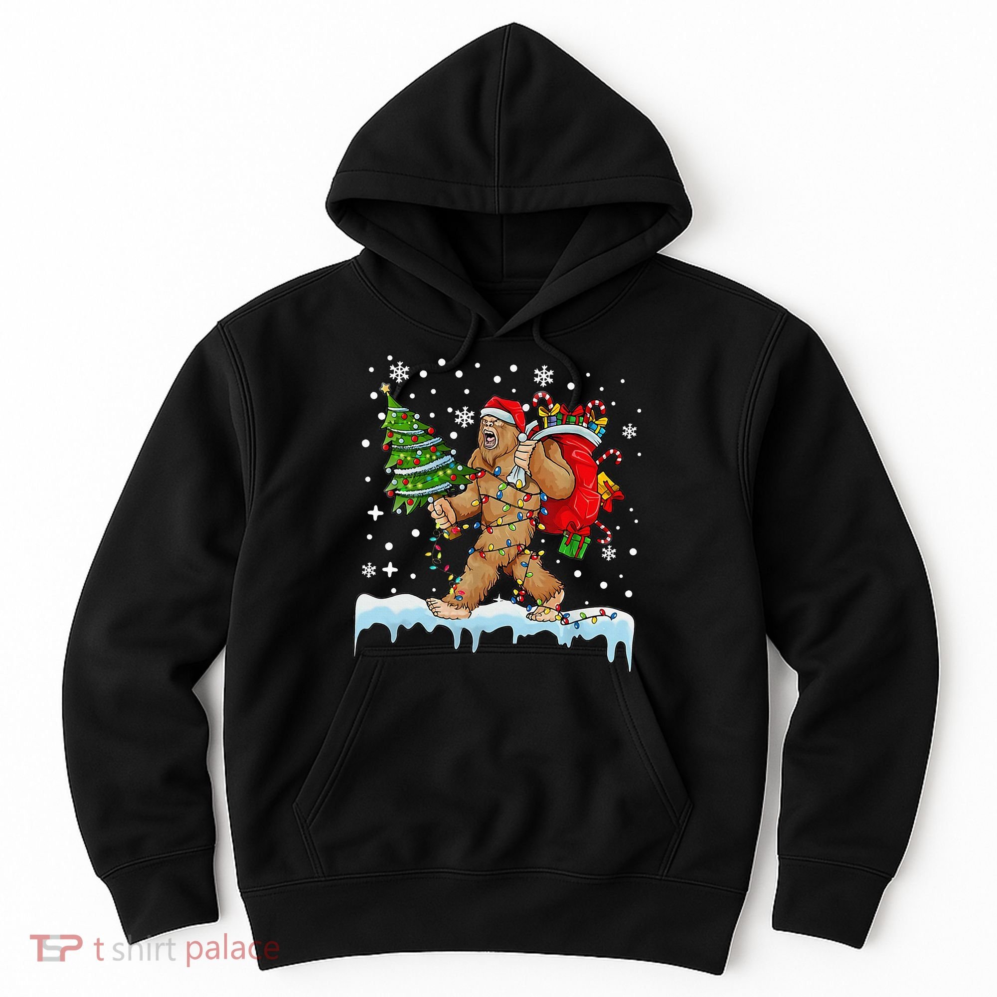 Bigfoot Christmas Tree Lights Xmas Sasquatch Lovers Hoodie