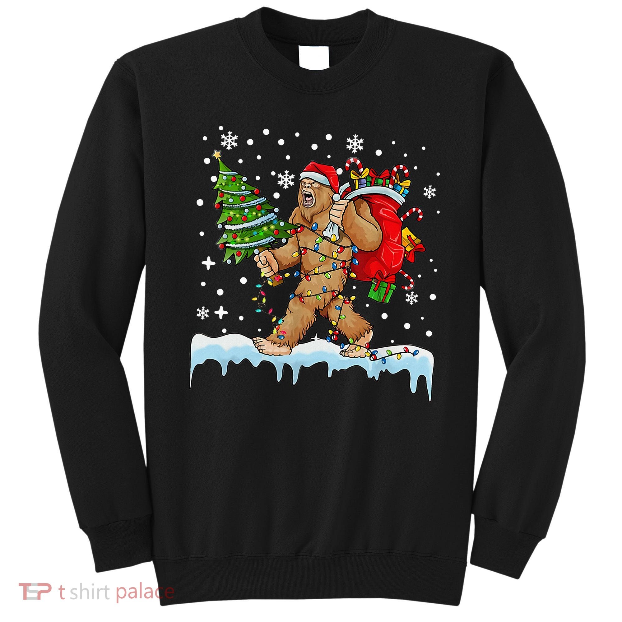 Bigfoot Christmas Tree Lights Xmas Sasquatch Lovers Sweatshirt
