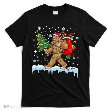 Bigfoot Christmas Tree Lights Xmas Sasquatch Lovers T-Shirt
