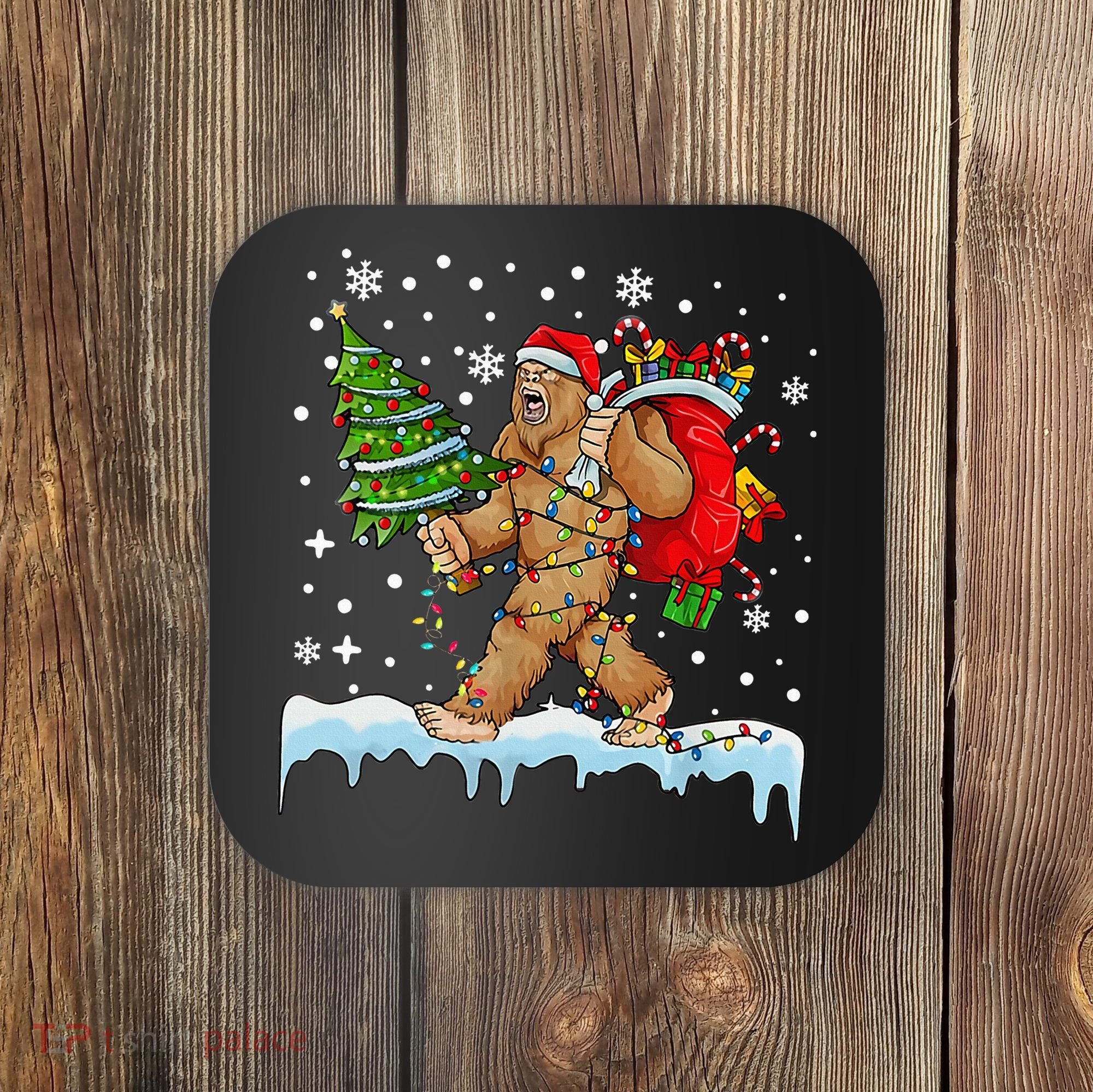 Bigfoot Christmas Tree Lights Xmas Sasquatch Lovers Coaster