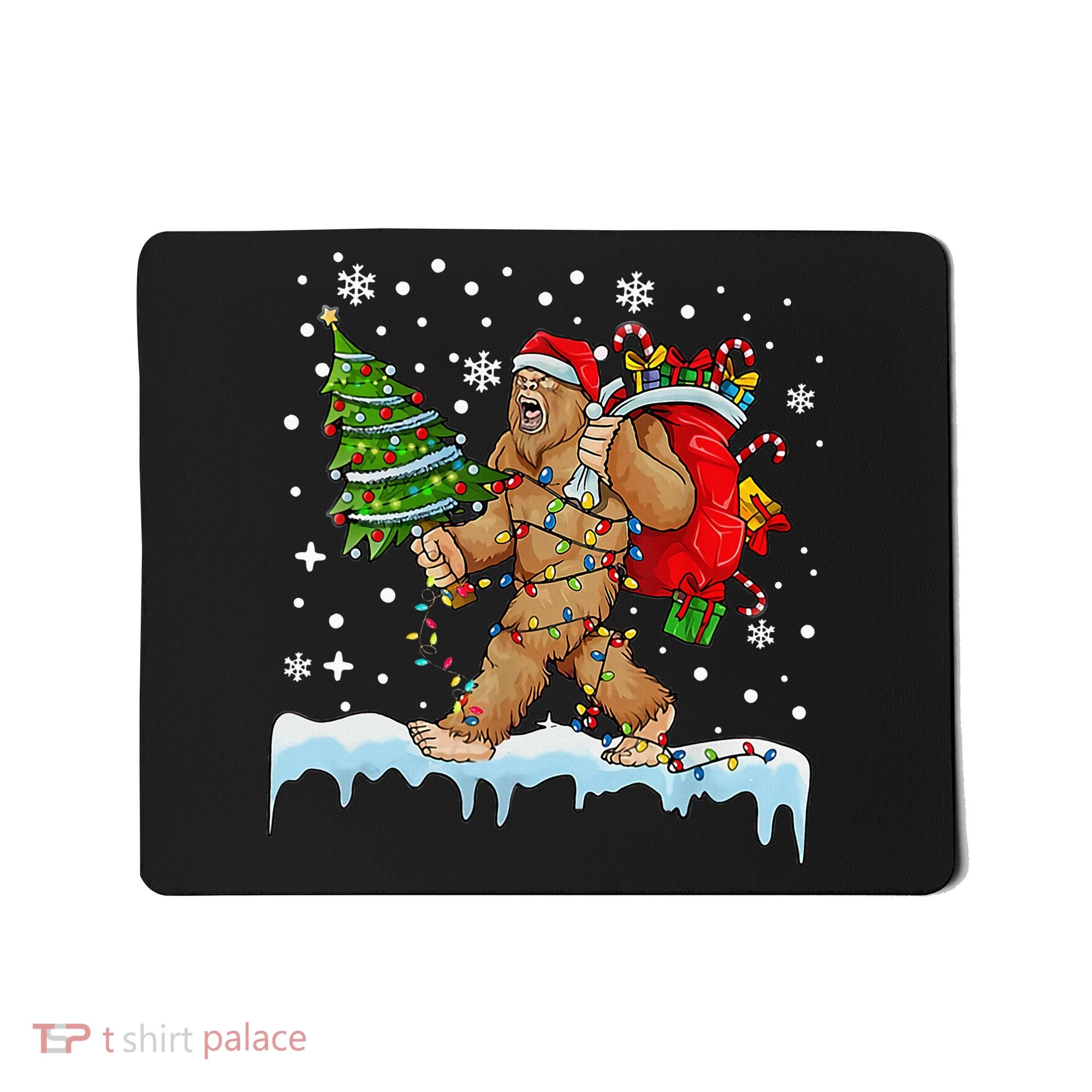 Bigfoot Christmas Tree Lights Xmas Sasquatch Lovers Mousepad