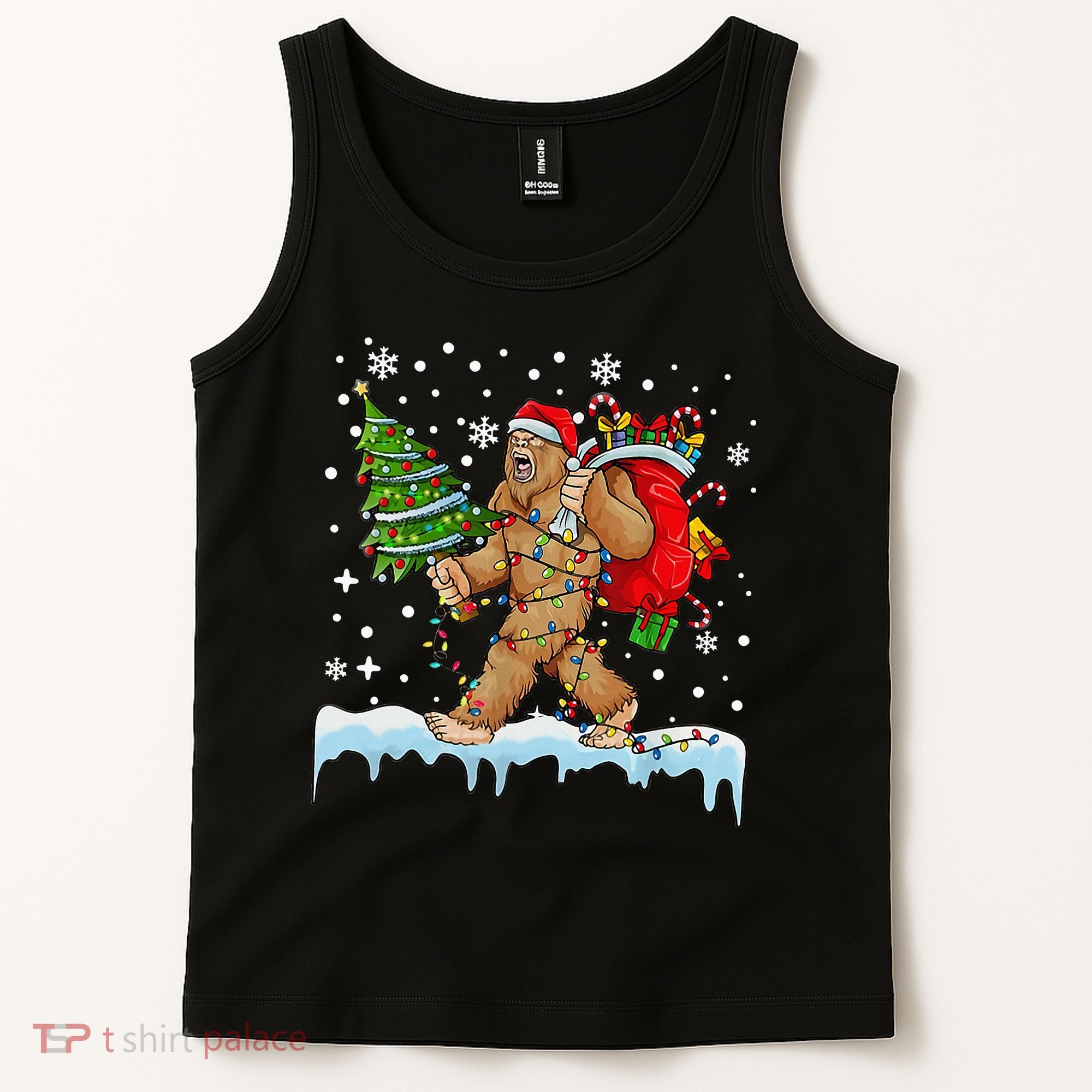 Bigfoot Christmas Tree Lights Xmas Sasquatch Lovers Tank Top