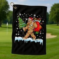 Bigfoot Christmas Tree Lights Xmas Sasquatch Lovers Golf Towel thumb 1