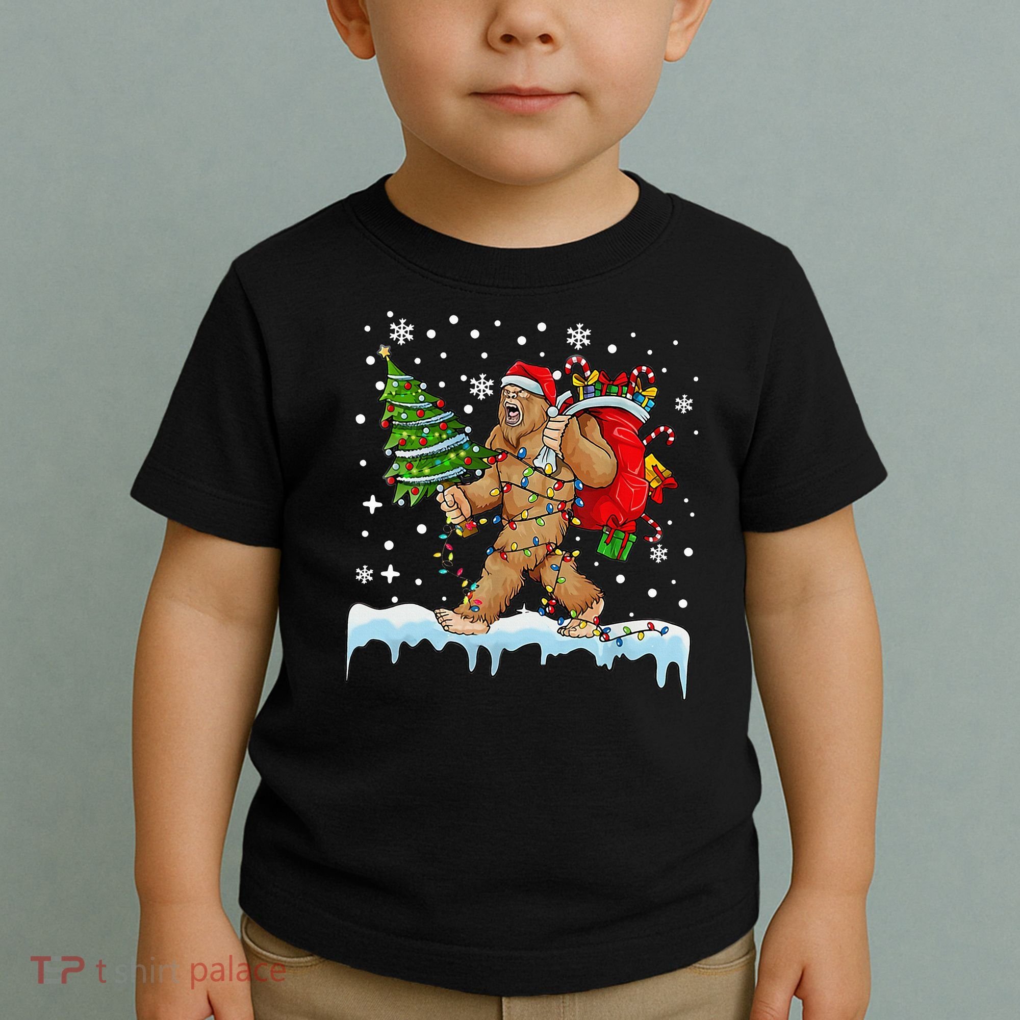 Bigfoot Christmas Tree Lights Xmas Sasquatch Lovers Toddler T-Shirt