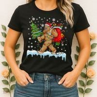 Bigfoot Christmas Tree Lights Xmas Sasquatch Lovers Women's T-Shirt thumb 2