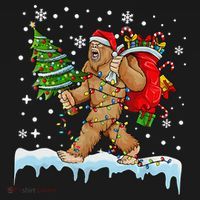 Bigfoot Christmas Tree Lights Xmas Sasquatch Lovers Kids Long Sleeve Shirt thumb 2