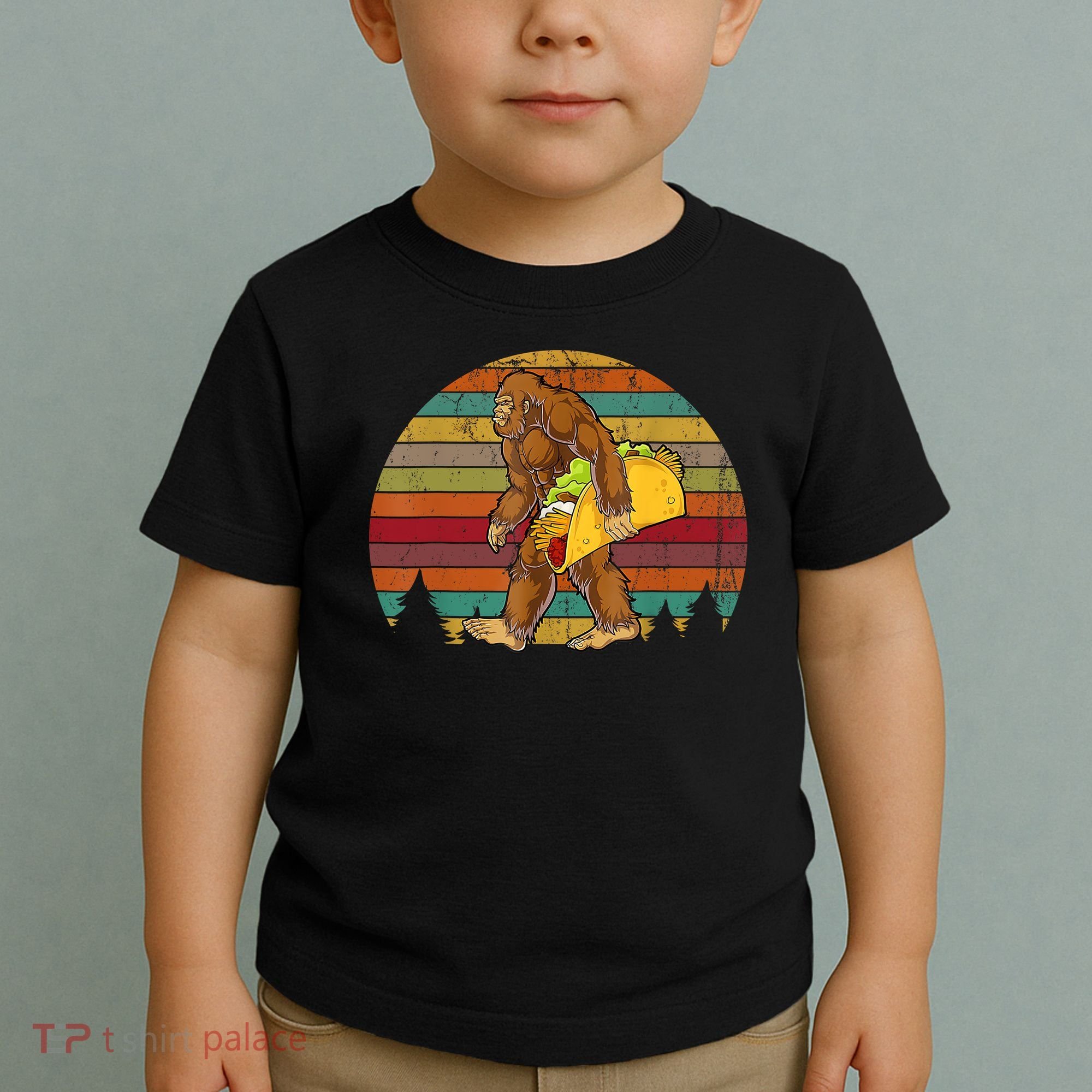 Bigfoot Carrying Taco Funny Cinco De Mayo Boy Men Sasquatch Toddler T-Shirt