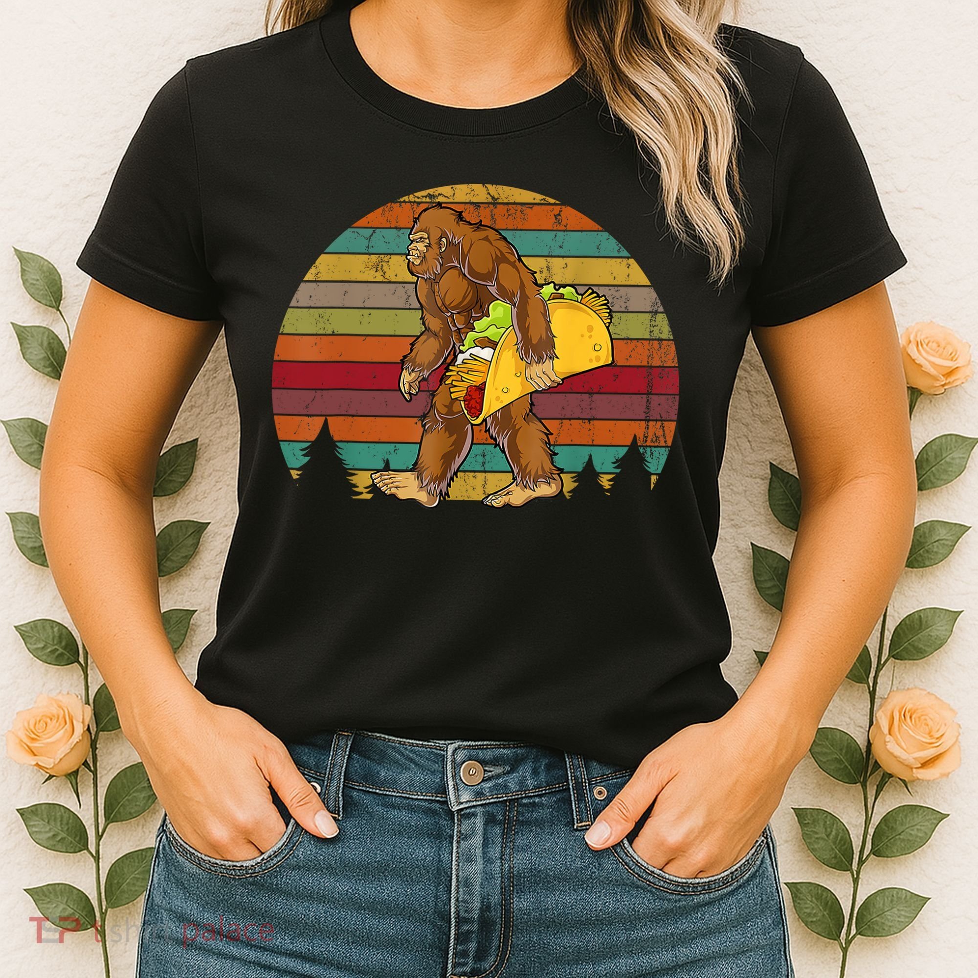 Bigfoot Carrying Taco Funny Cinco De Mayo Boy Men Sasquatch Women's T-Shirt