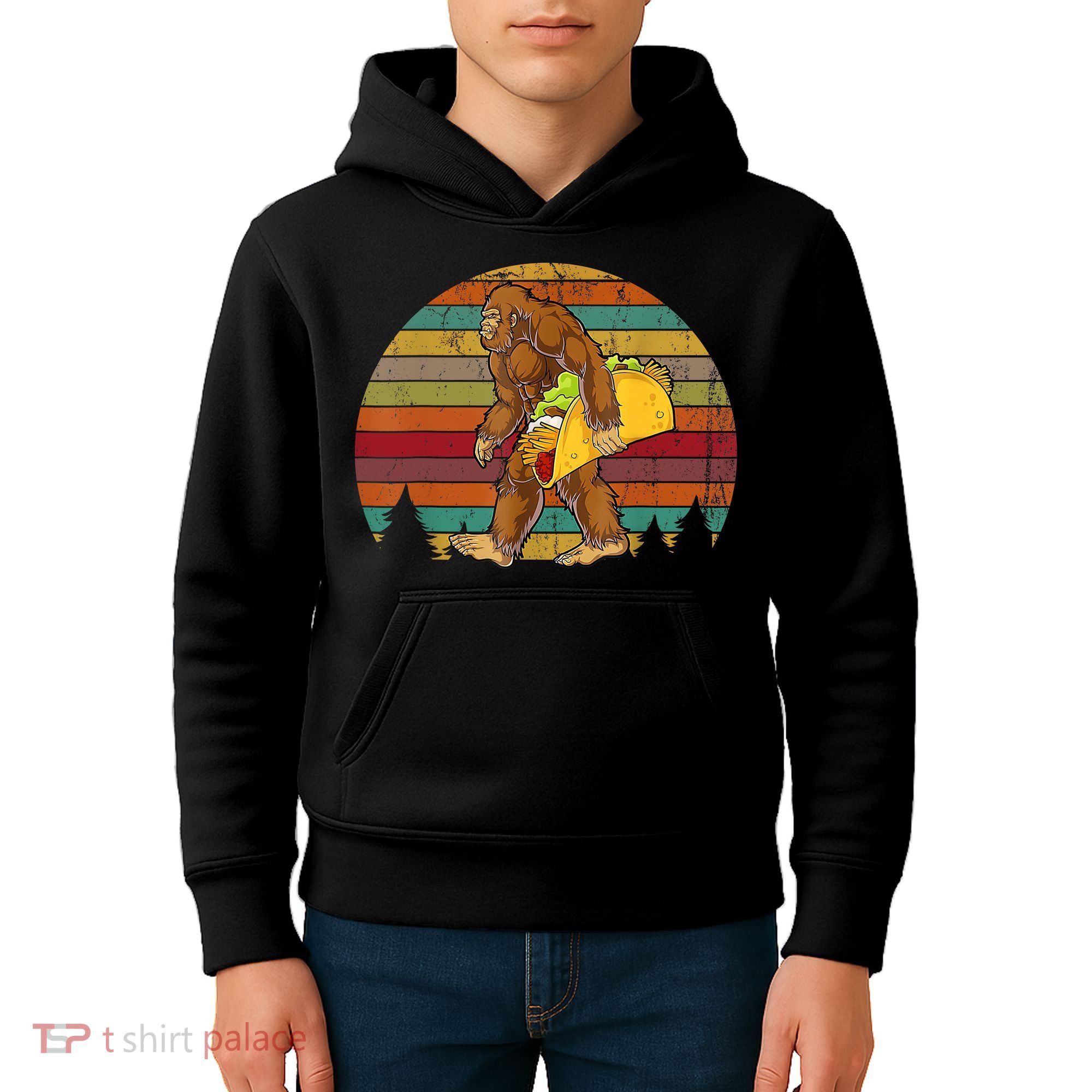 Bigfoot Carrying Taco Funny Cinco De Mayo Boy Men Sasquatch Kids Hoodie