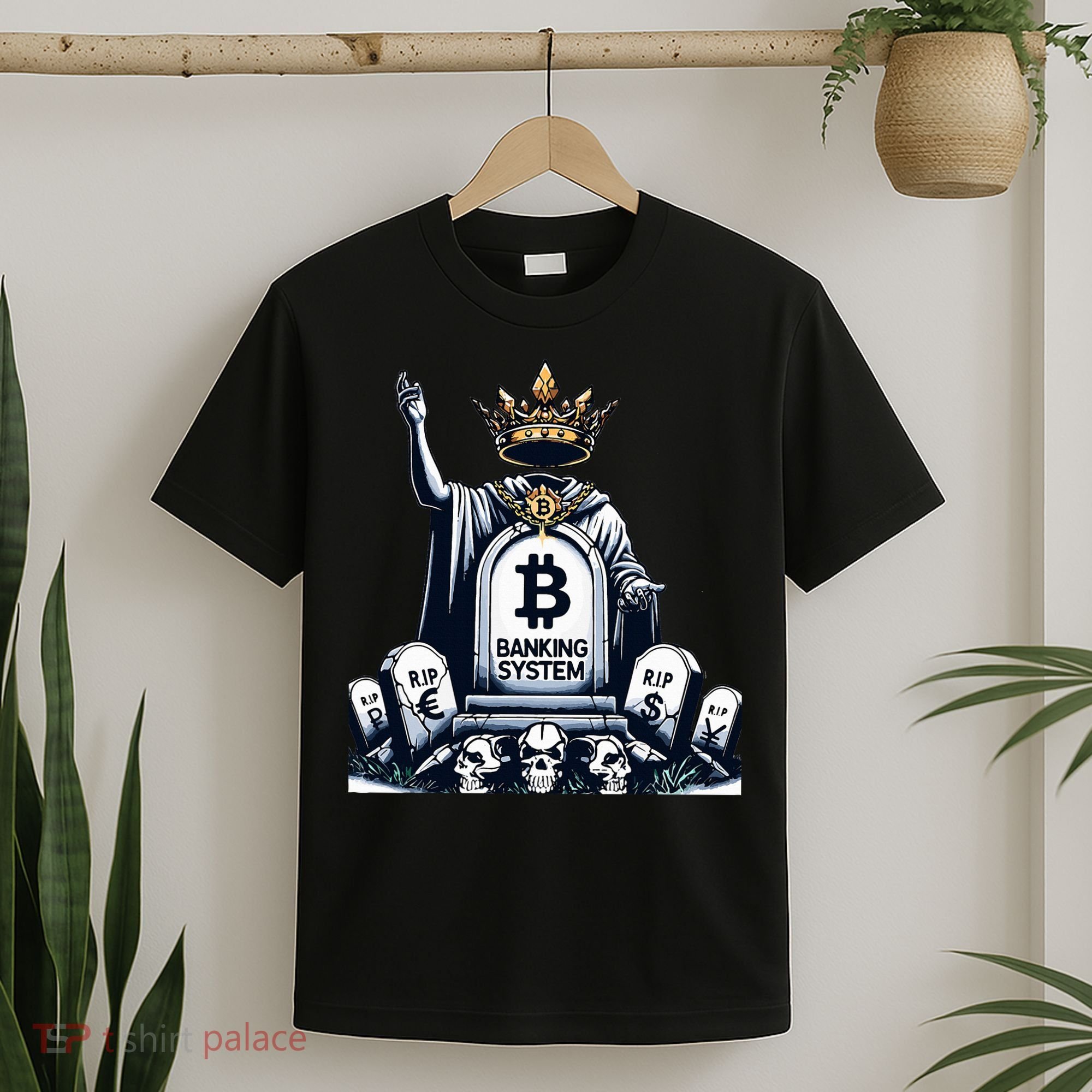 Bitcoin Crypto the new king Funny Vintage Banking System  T-Shirt
