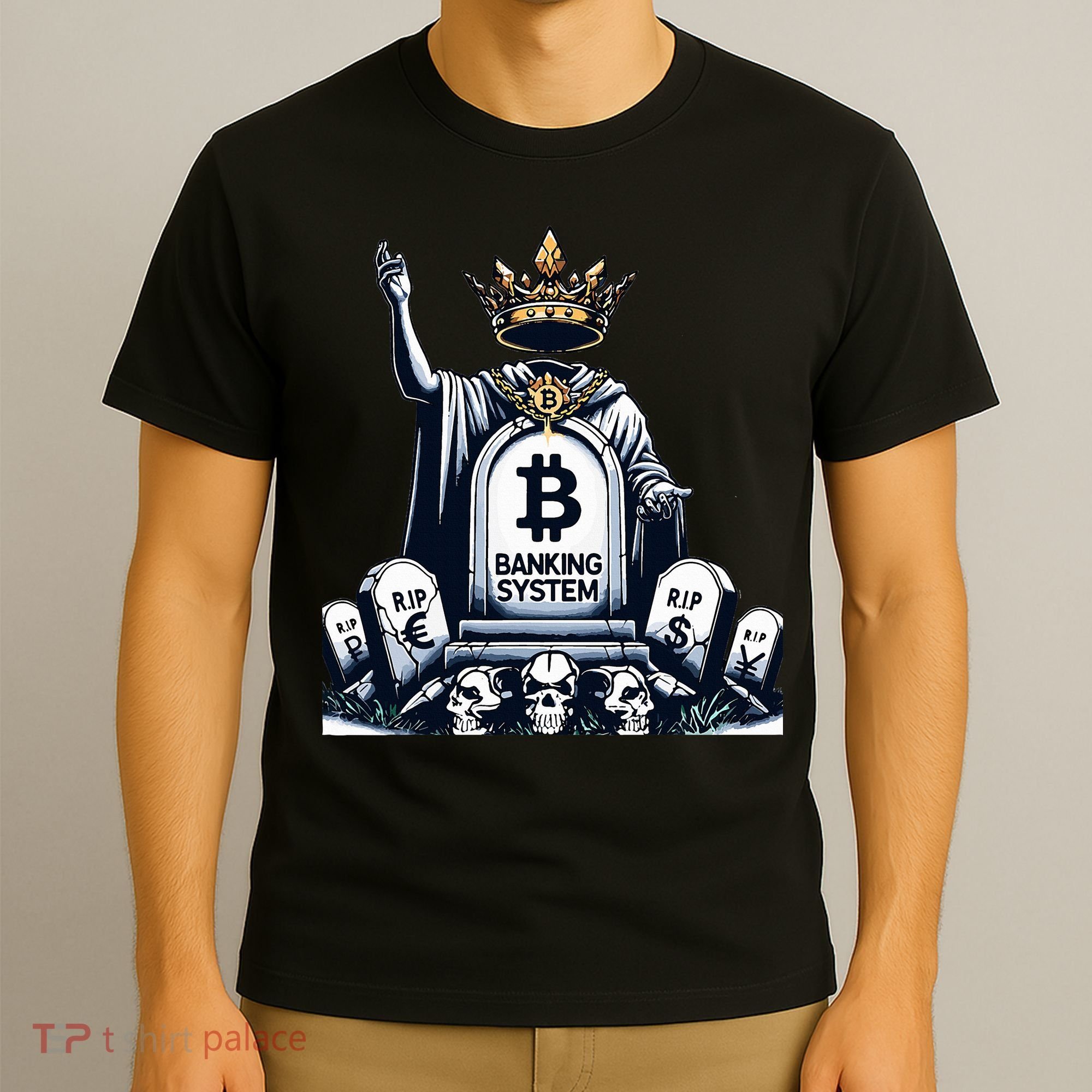 Bitcoin Crypto the new king Funny Vintage Banking System  T-Shirt
