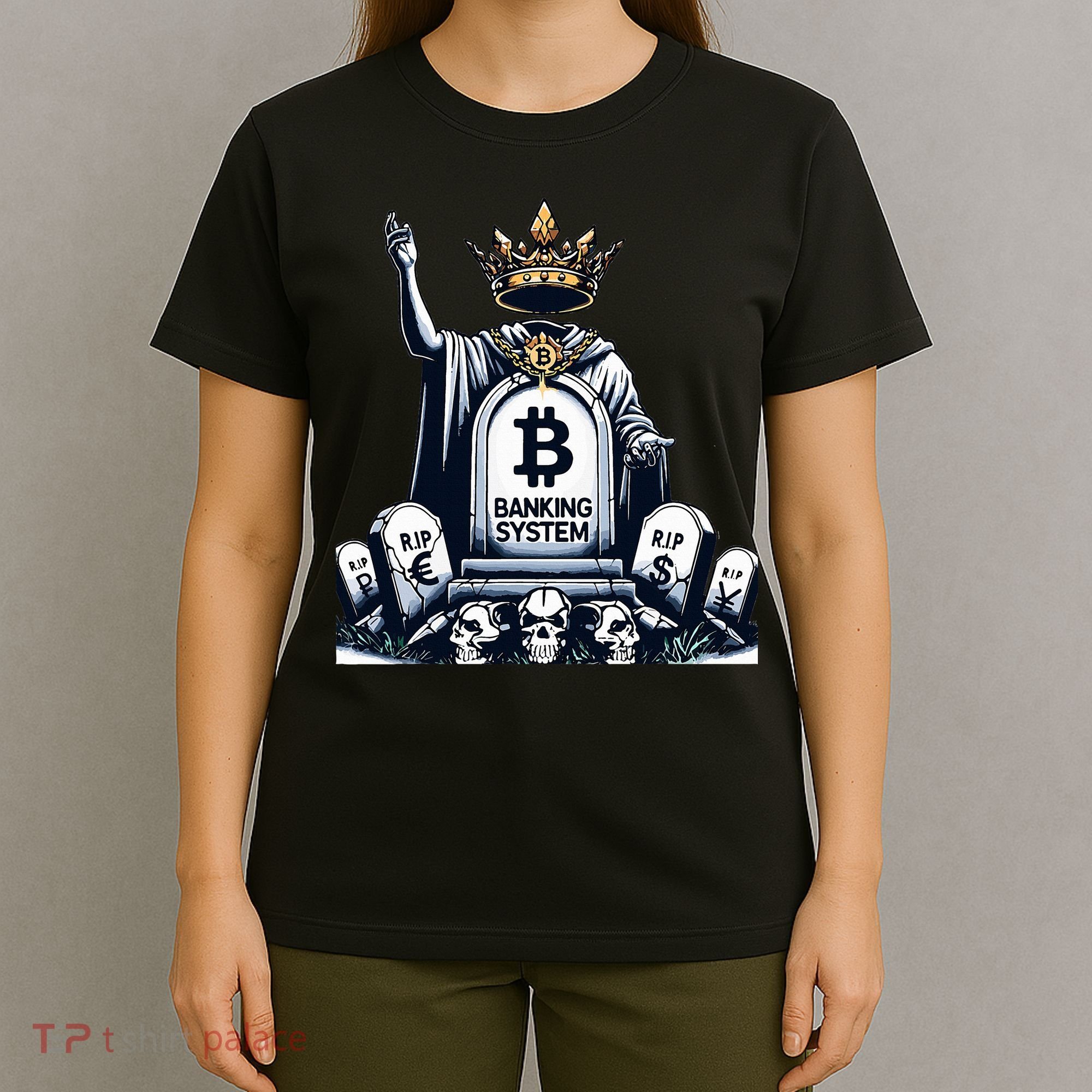 Bitcoin Crypto the new king Funny Vintage Banking System  T-Shirt