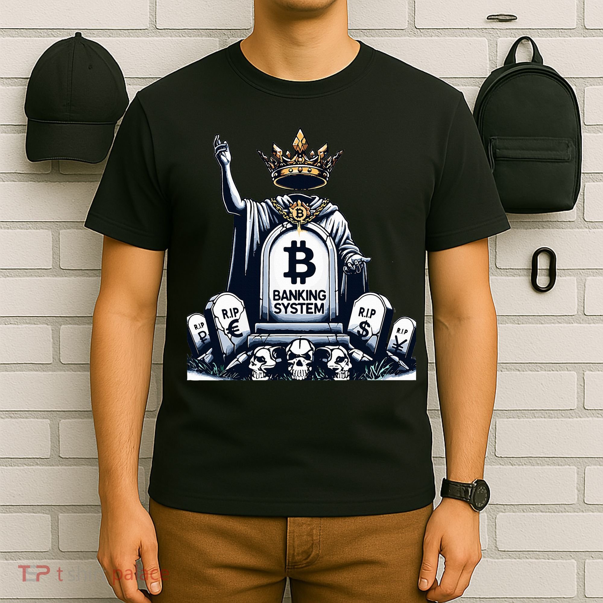 Bitcoin Crypto the new king Funny Vintage Banking System  T-Shirt