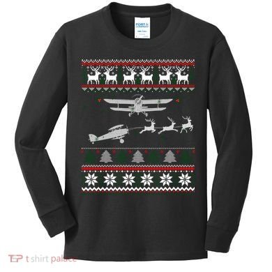 Best Christmas Thanksgiving Gift Pilots Aviation Ugly Kids Long Sleeve Shirt