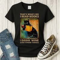 Black Cat That’s What I Do I Read Books I Drink Wine And Women's T-Shirt thumb 3