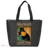Black Cat That’s What I Do I Read Books I Drink Wine And Tote Bag thumb 0