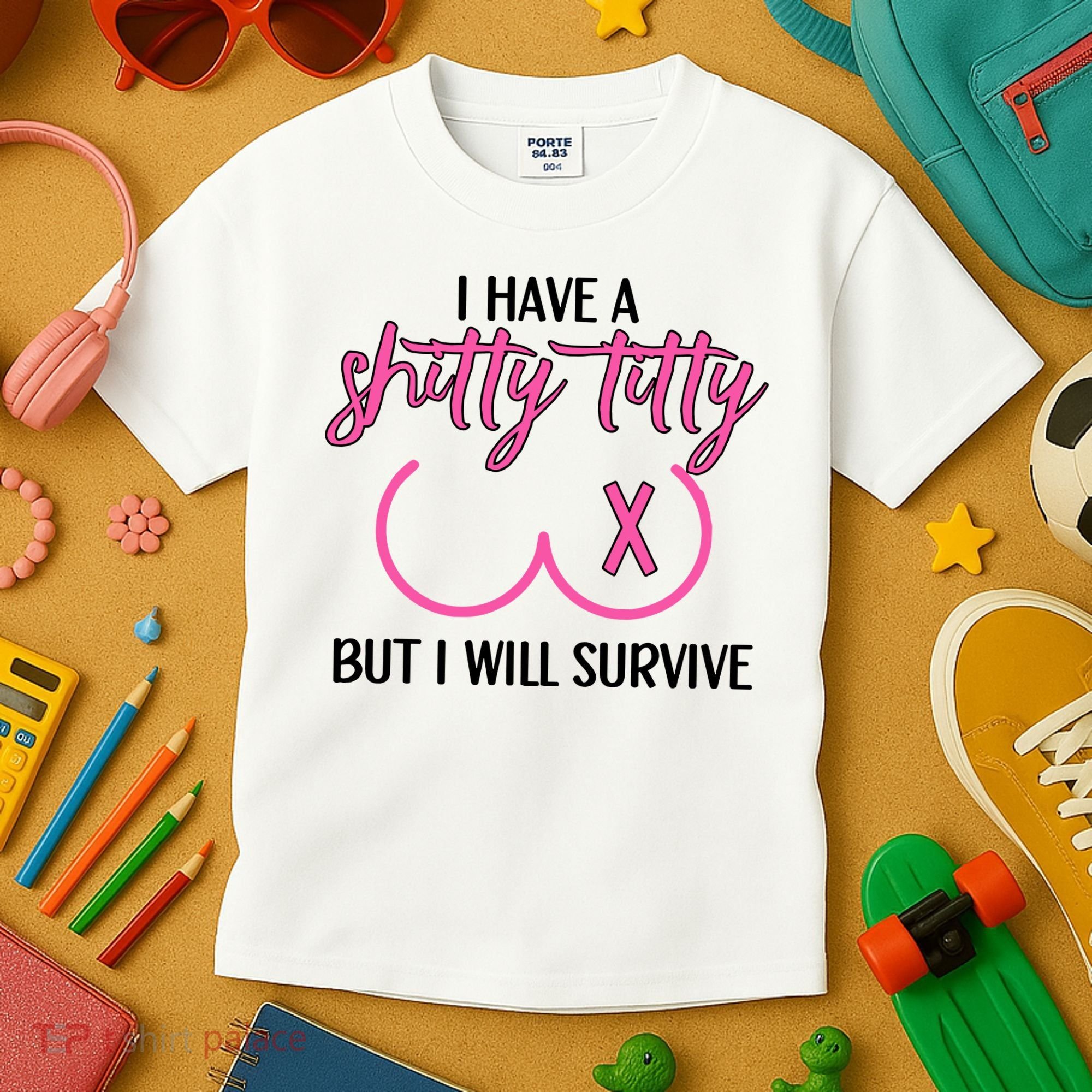 Breast Cancer Tees I Have A Shitty Titty But I Will Survive Kids T-Shirt
