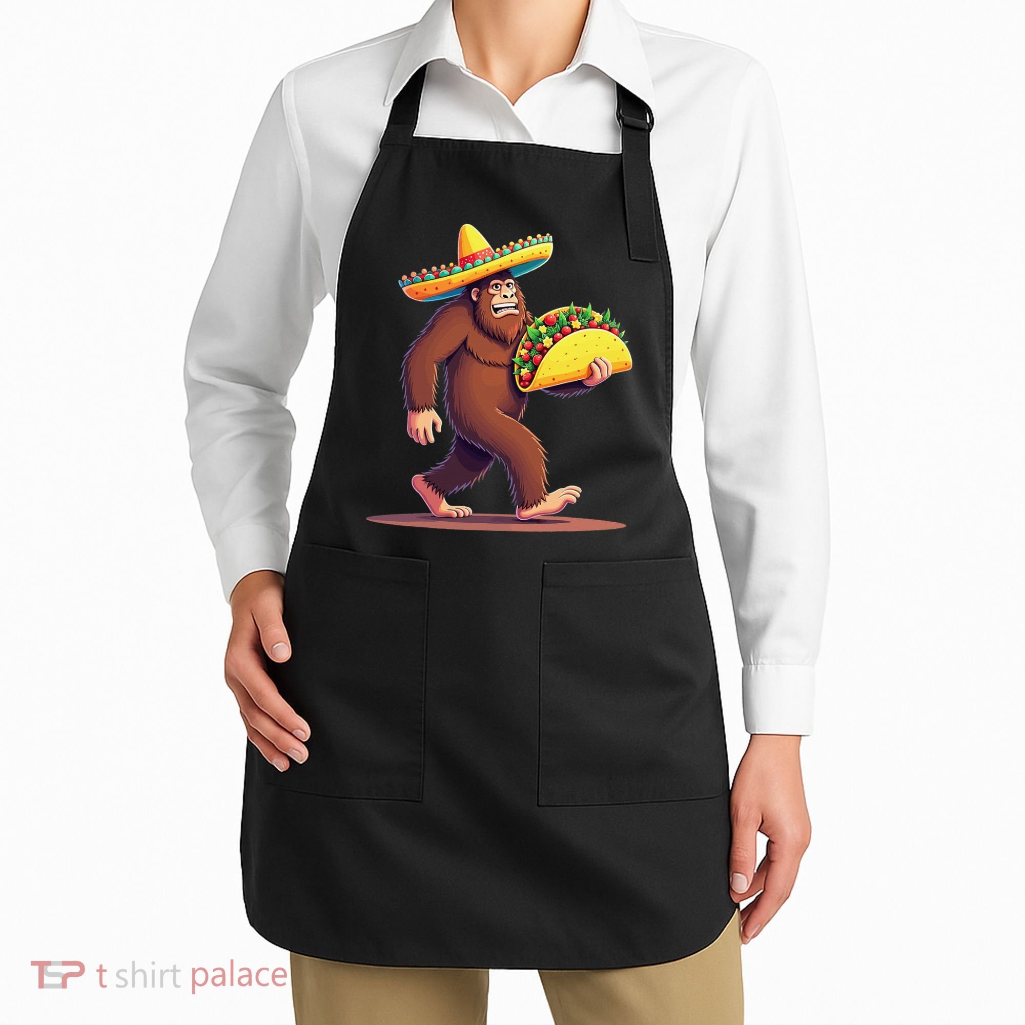 Bigfoot Carrying Taco Funny Cinco De Mayo Sombrero Apron