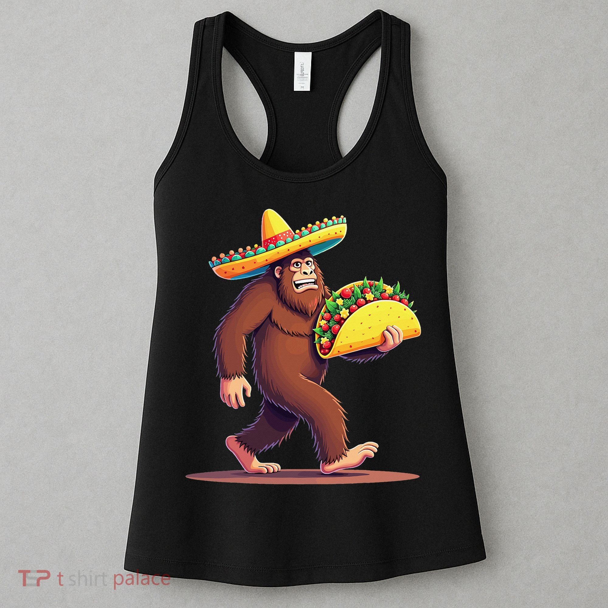 Bigfoot Carrying Taco Funny Cinco De Mayo Sombrero Women's Tank Top