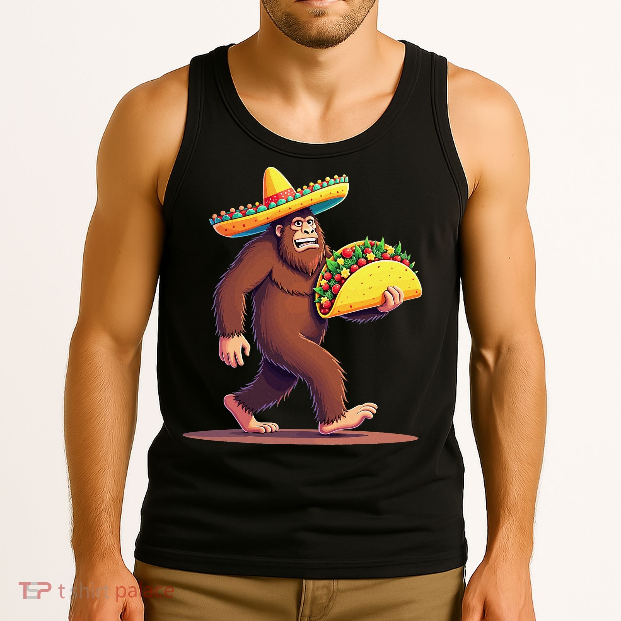 Bigfoot Carrying Taco Funny Cinco De Mayo Sombrero Tank Top
