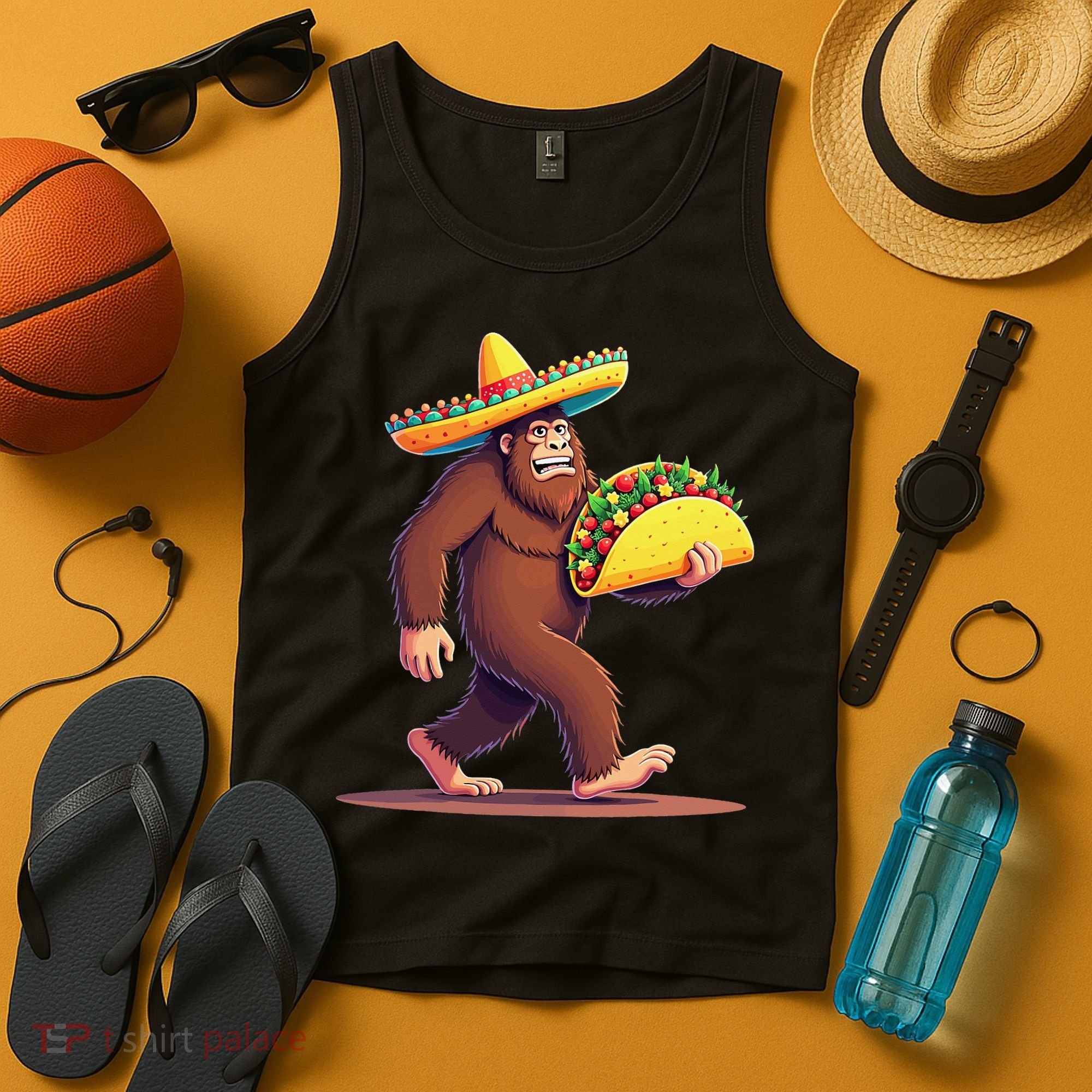 Bigfoot Carrying Taco Funny Cinco De Mayo Sombrero Tank Top