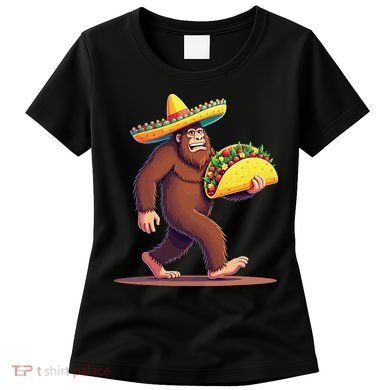 Bigfoot Carrying Taco Funny Cinco De Mayo Sombrero Women's T-Shirt