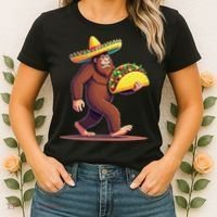 Bigfoot Carrying Taco Funny Cinco De Mayo Sombrero Women's T-Shirt thumb 2