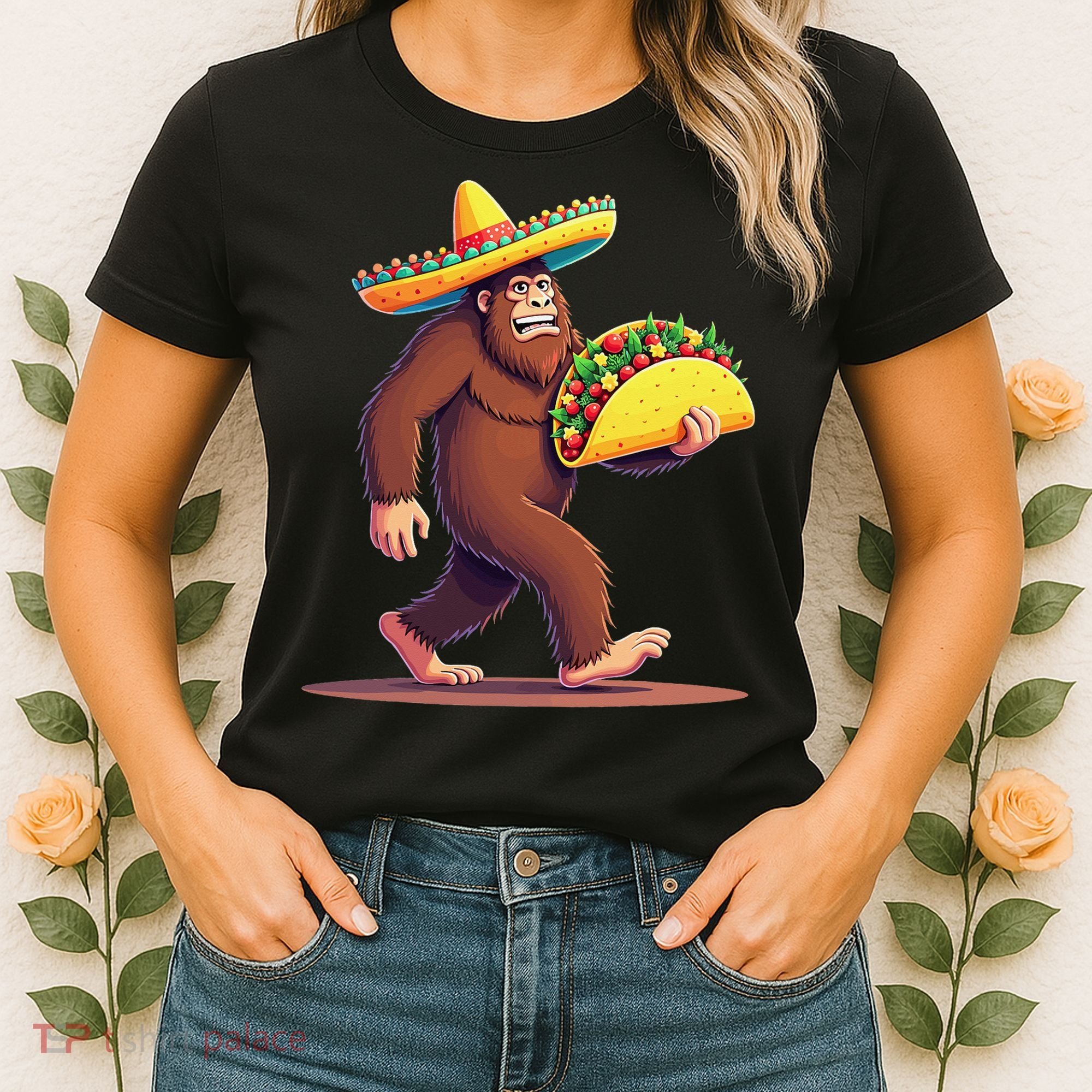 Bigfoot Carrying Taco Funny Cinco De Mayo Sombrero Women's T-Shirt