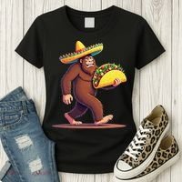 Bigfoot Carrying Taco Funny Cinco De Mayo Sombrero Women's T-Shirt thumb 3