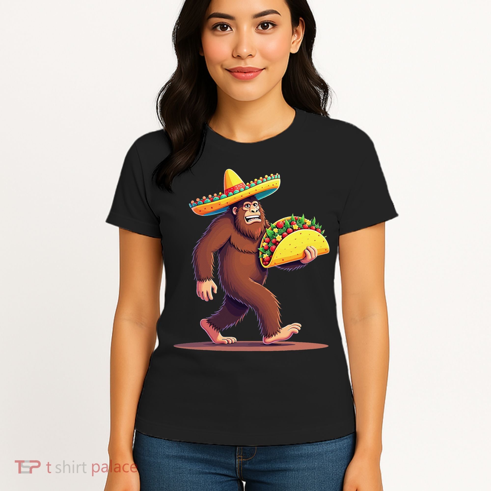 Bigfoot Carrying Taco Funny Cinco De Mayo Sombrero Women's T-Shirt