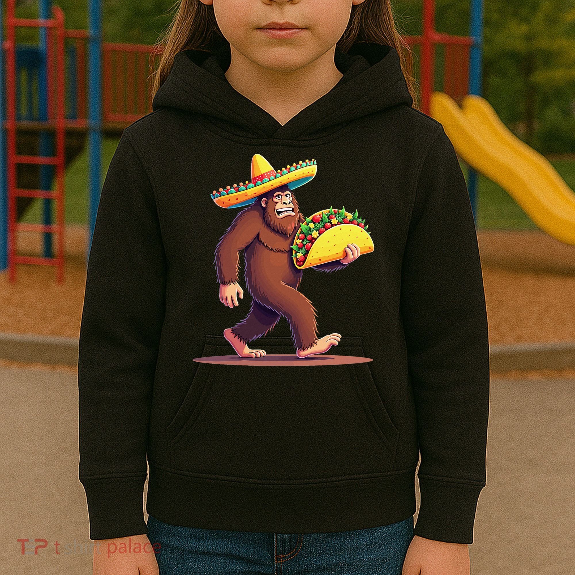 Bigfoot Carrying Taco Funny Cinco De Mayo Sombrero Kids Hoodie
