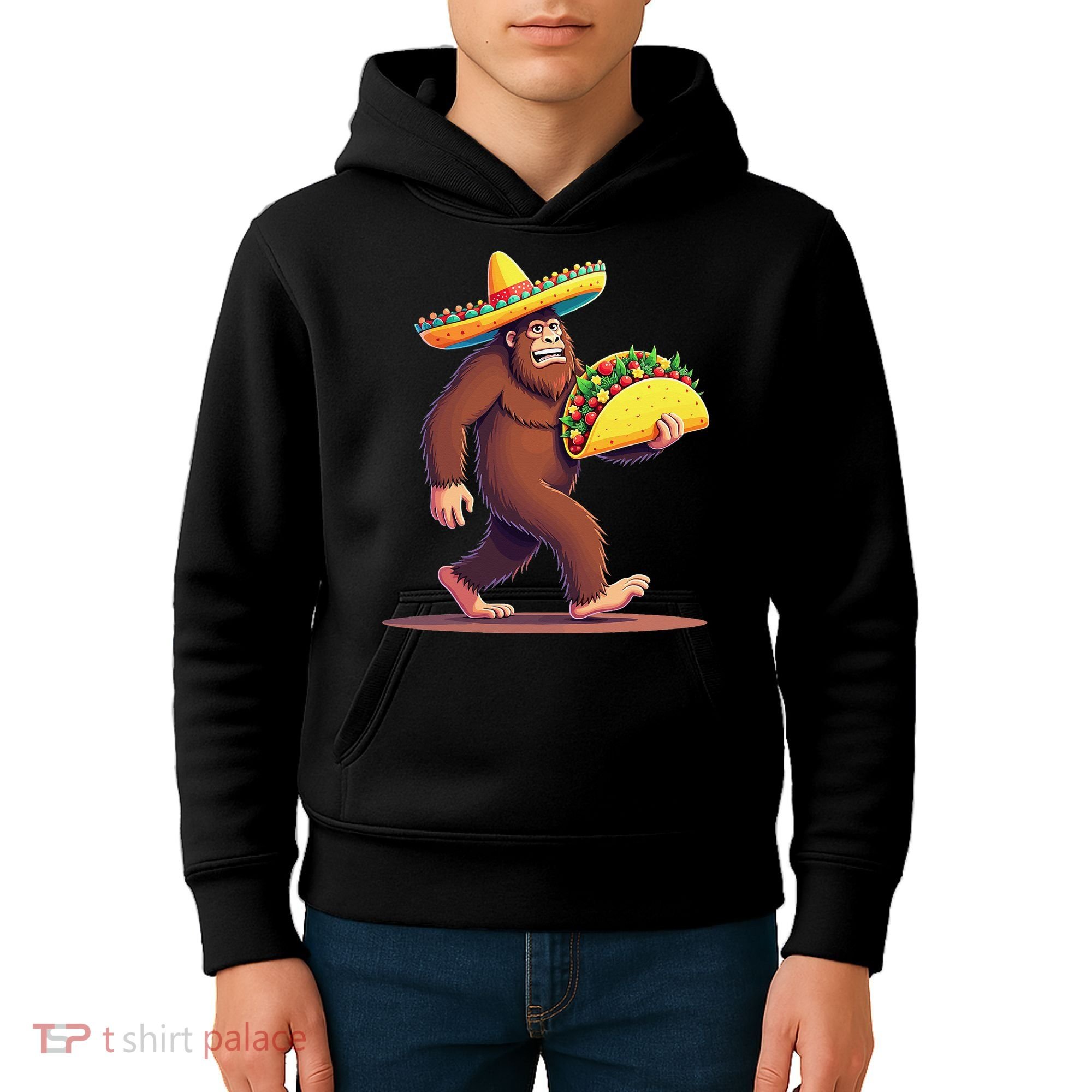 Bigfoot Carrying Taco Funny Cinco De Mayo Sombrero Kids Hoodie