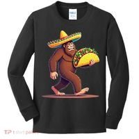 Bigfoot Carrying Taco Funny Cinco De Mayo Sombrero Kids Long Sleeve Shirt thumb 0