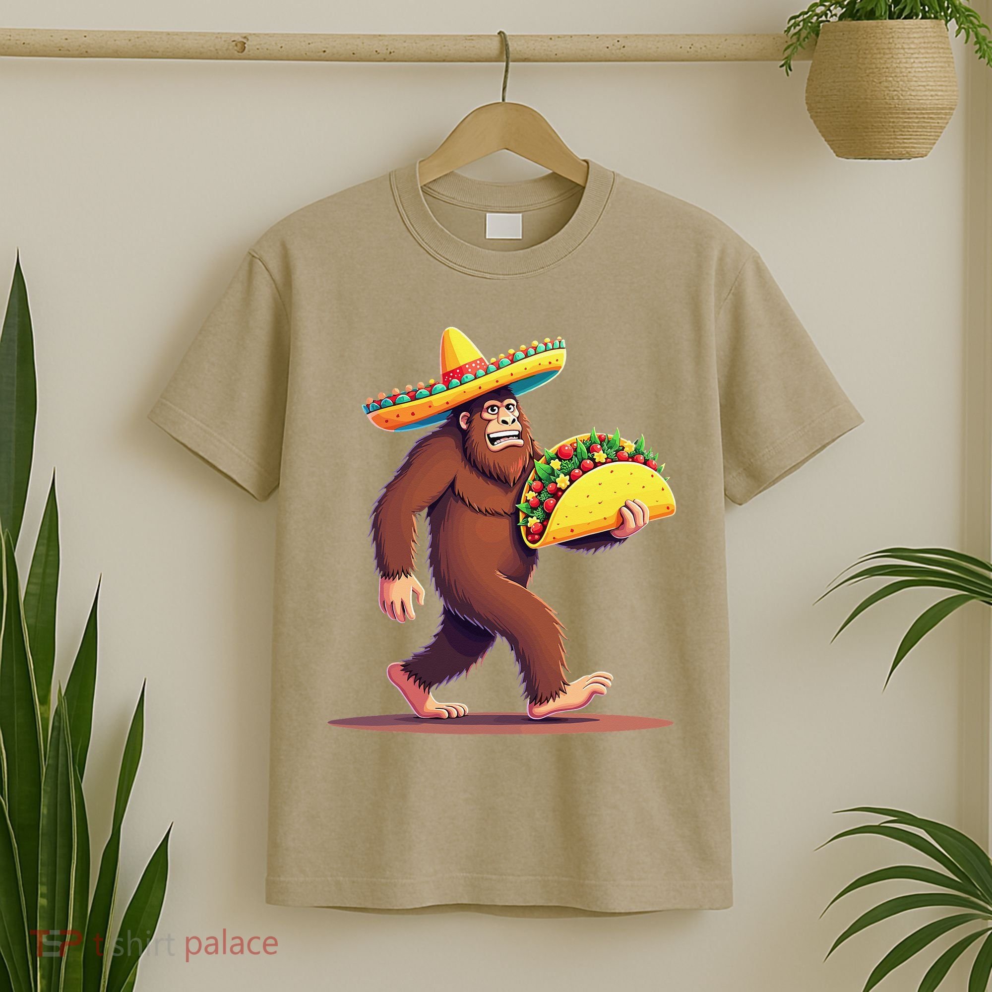 Bigfoot Carrying Taco Funny Cinco De Mayo Sombrero T-Shirt