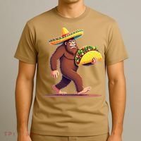 Bigfoot Carrying Taco Funny Cinco De Mayo Sombrero T-Shirt thumb 3