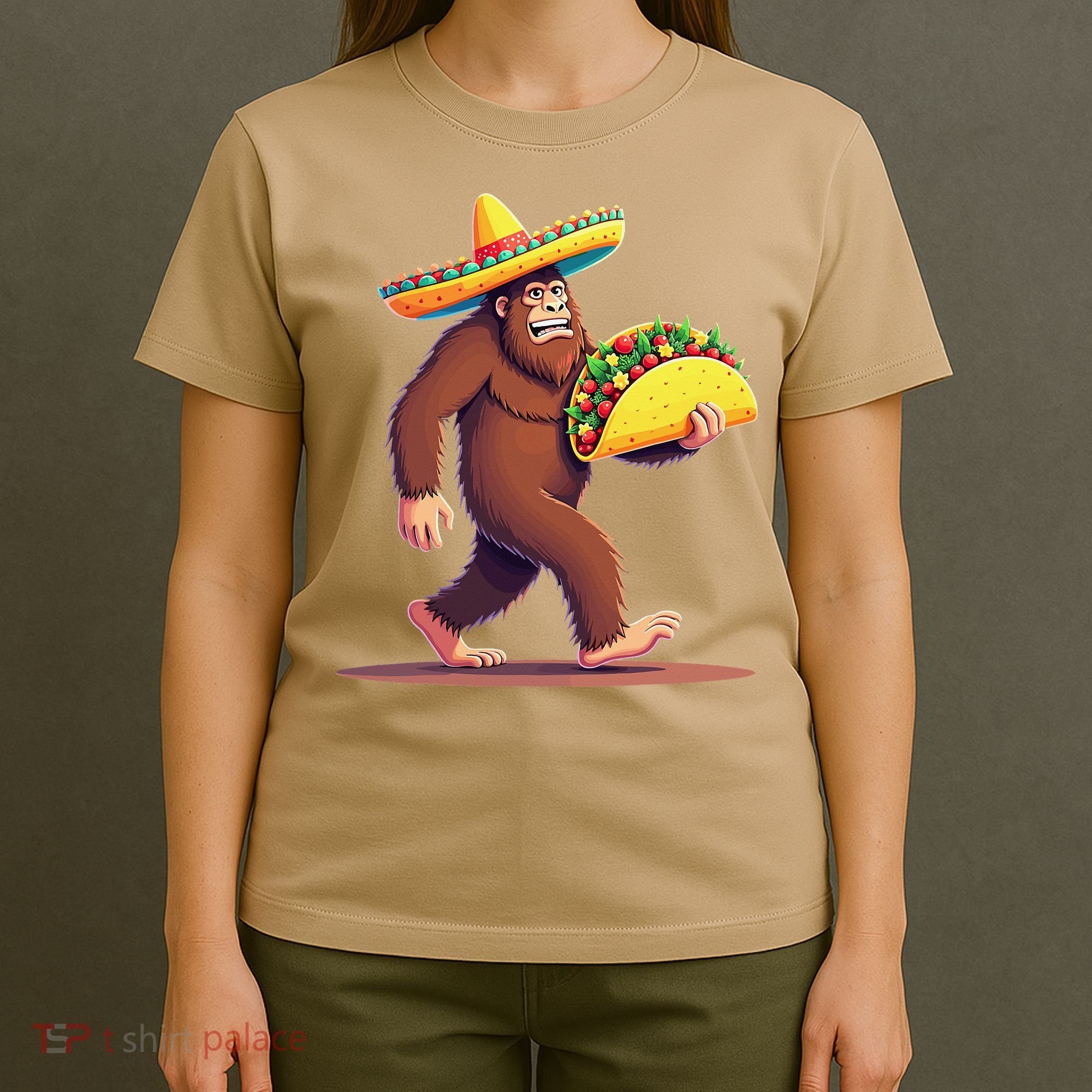 Bigfoot Carrying Taco Funny Cinco De Mayo Sombrero T-Shirt