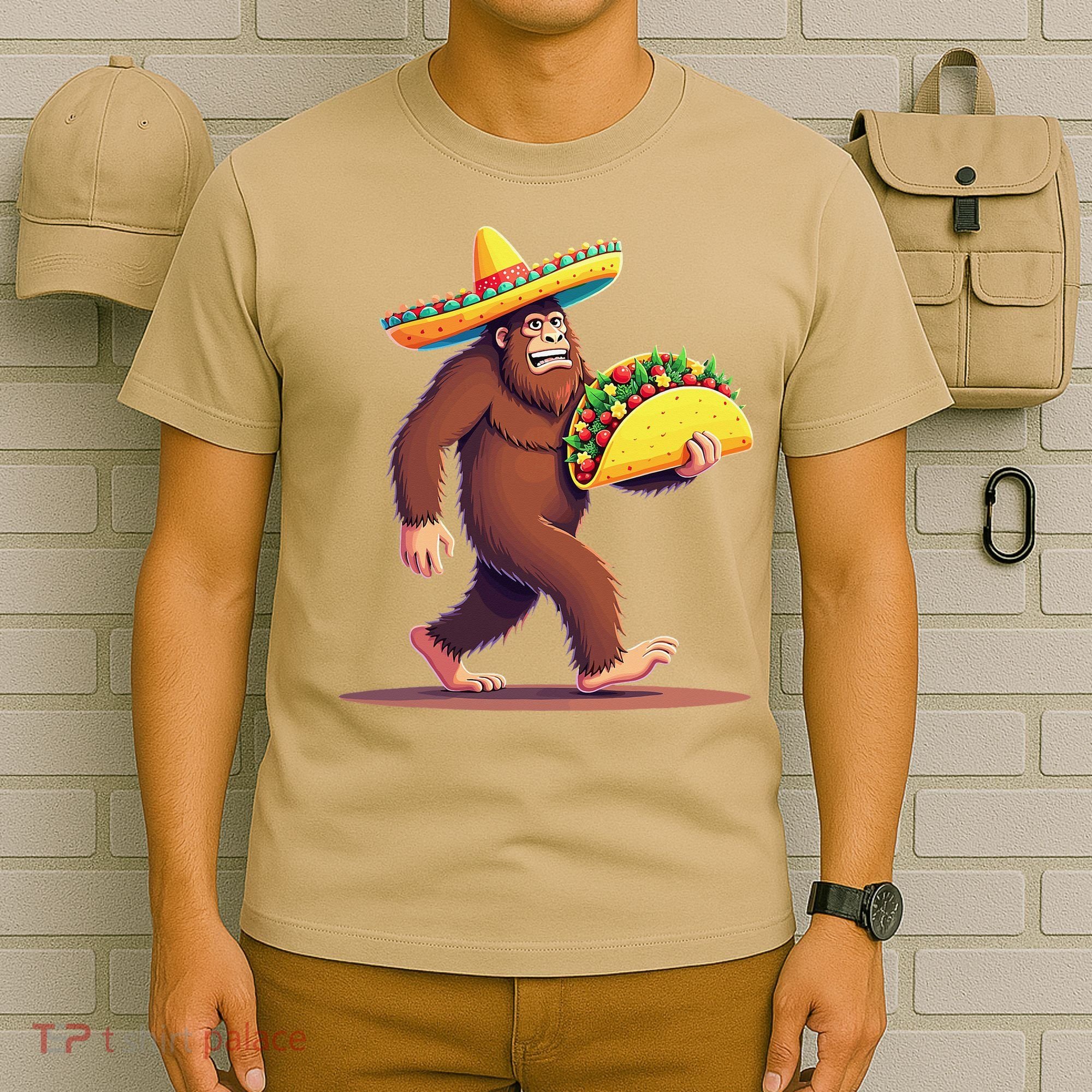 Bigfoot Carrying Taco Funny Cinco De Mayo Sombrero T-Shirt