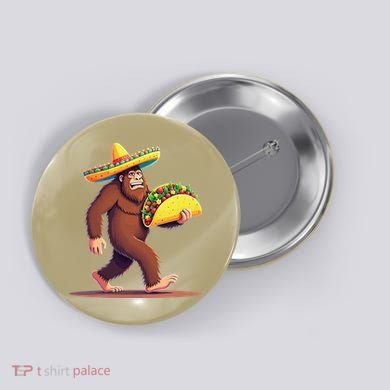Bigfoot Carrying Taco Funny Cinco De Mayo Sombrero Button