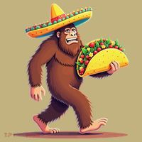 Bigfoot Carrying Taco Funny Cinco De Mayo Sombrero Button thumb 1
