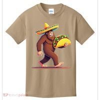 Bigfoot Carrying Taco Funny Cinco De Mayo Sombrero Kids T-Shirt thumb 0