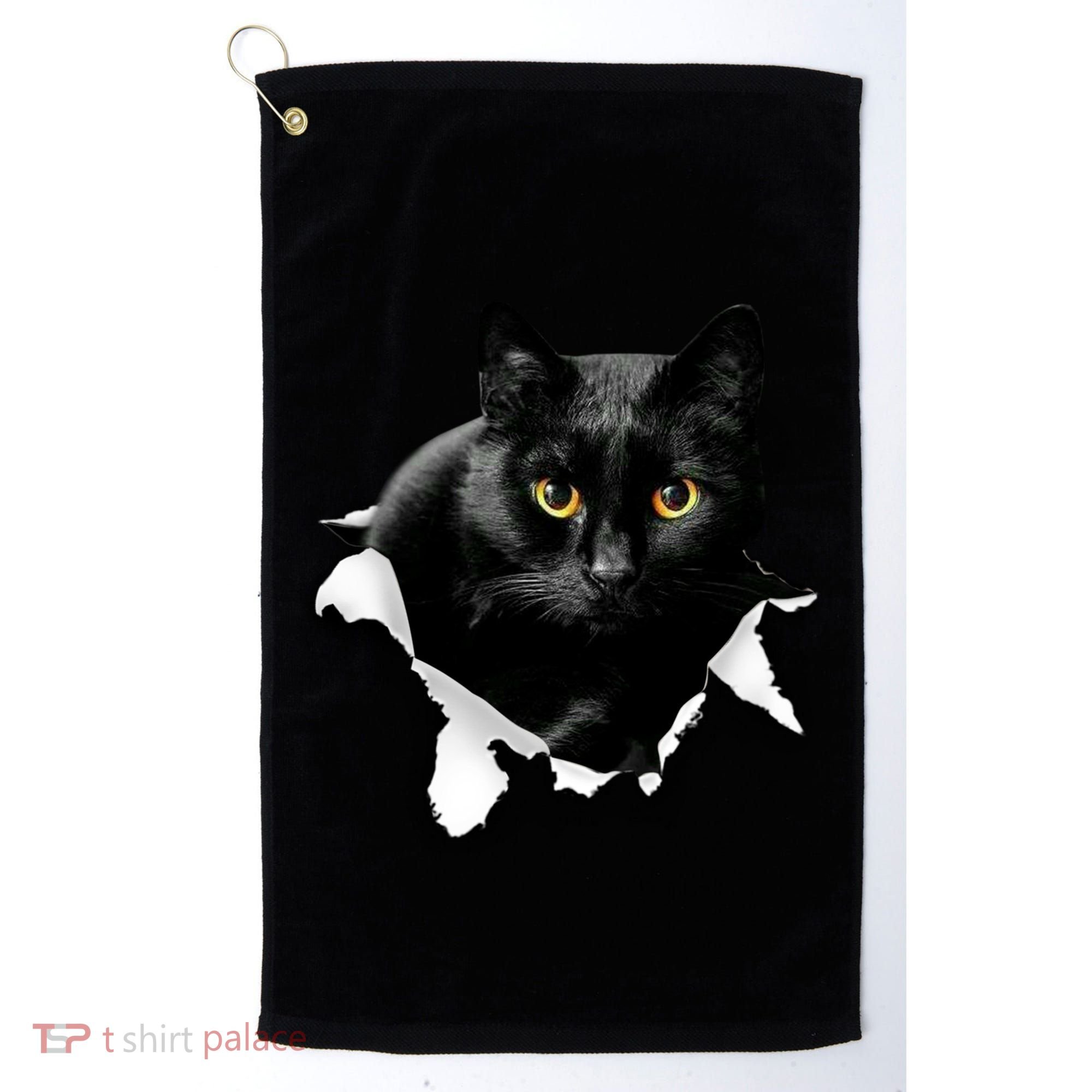 Black Cat Torn Cloth Gifts For Cat Lover Cat Dad Cat Mom Golf Towel