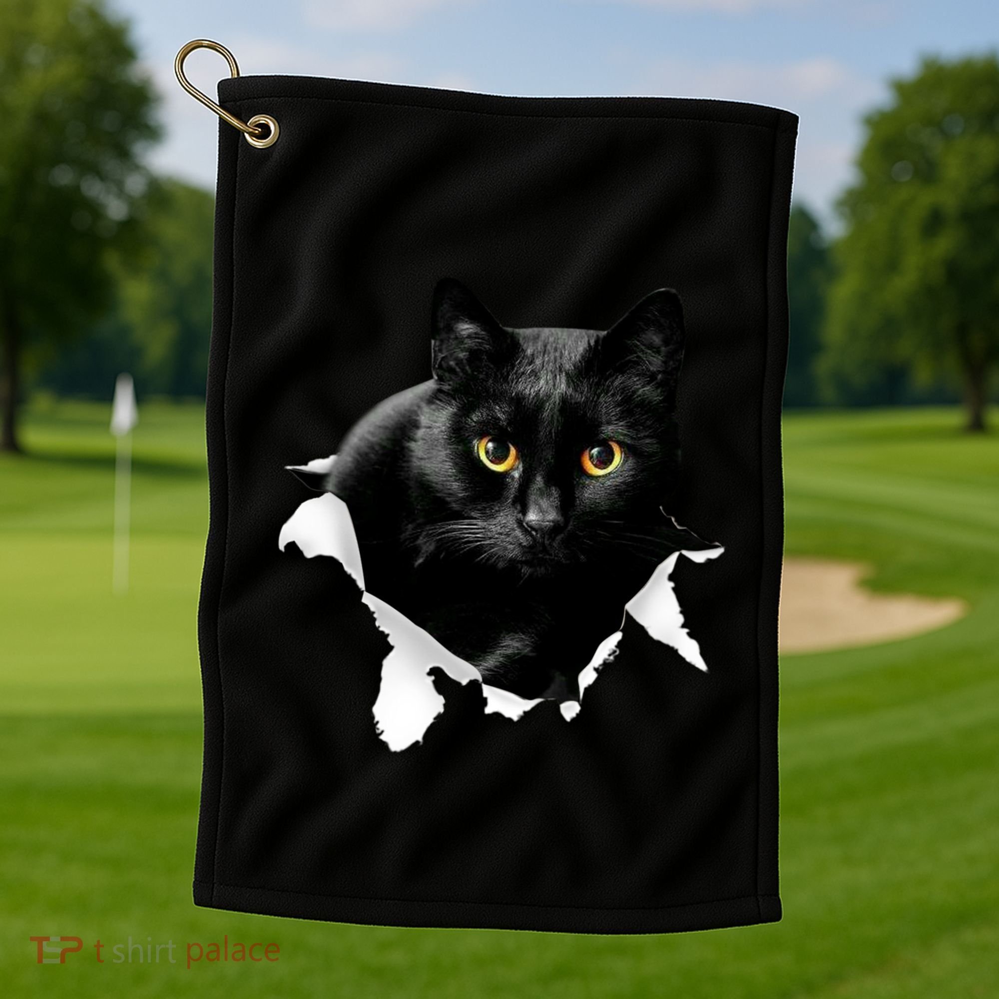 Black Cat Torn Cloth Gifts For Cat Lover Cat Dad Cat Mom Golf Towel