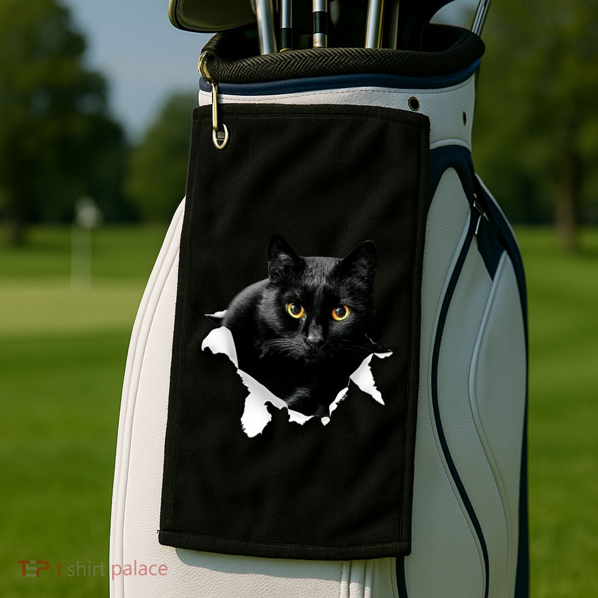 Black Cat Torn Cloth Gifts For Cat Lover Cat Dad Cat Mom Golf Towel