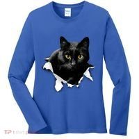 Black Cat Torn Cloth Gifts For Cat Lover Cat Dad Cat Mom Women's Long Sleeve Shirt thumb 0