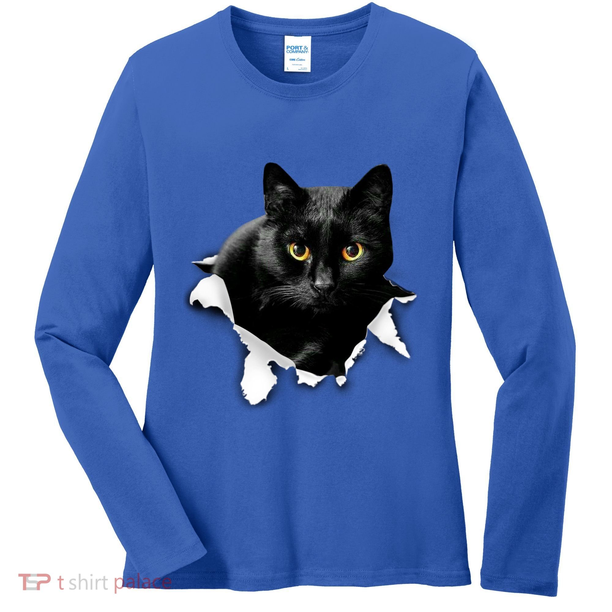 Black Cat Torn Cloth Gifts For Cat Lover Cat Dad Cat Mom Women's Long Sleeve Shirt