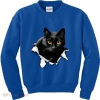 Black Cat Torn Cloth Gifts For Cat Lover Cat Dad Cat Mom Kids Sweatshirt thumb 0