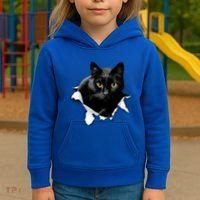 Black Cat Torn Cloth Gifts For Cat Lover Cat Dad Cat Mom Kids Hoodie thumb 3
