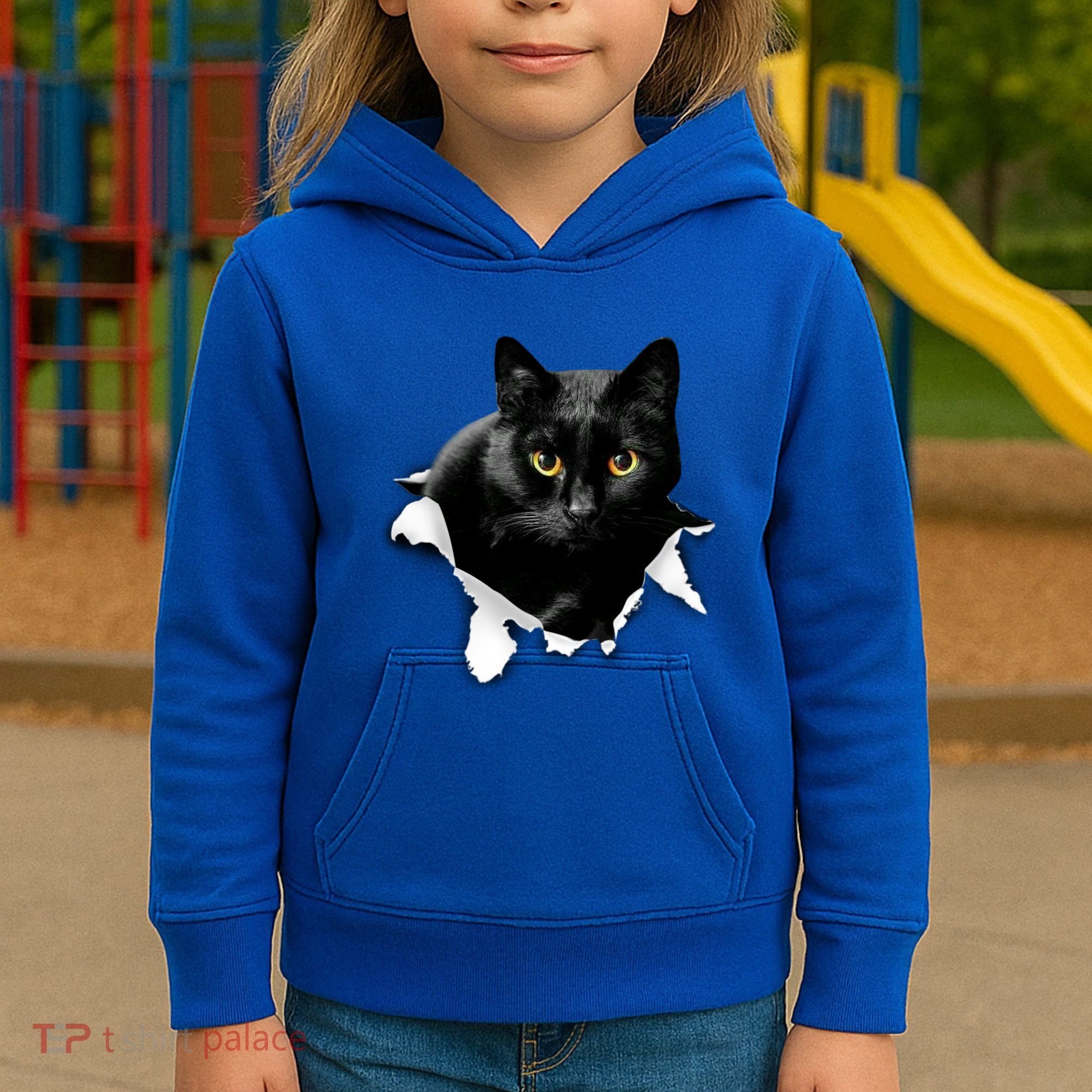 Black Cat Torn Cloth Gifts For Cat Lover Cat Dad Cat Mom Kids Hoodie
