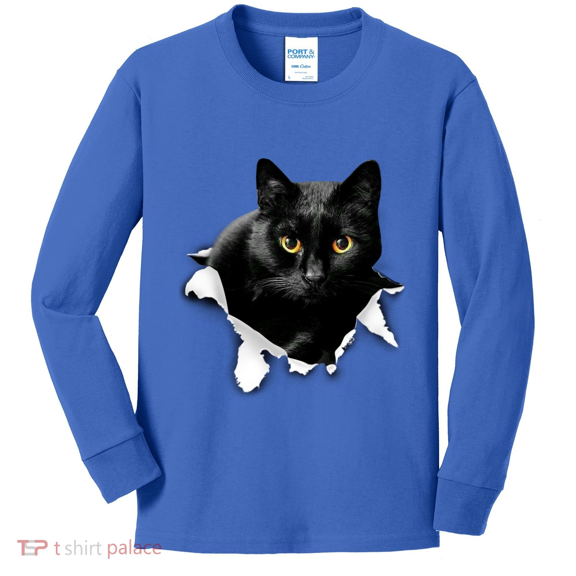 Black Cat Torn Cloth Gifts For Cat Lover Cat Dad Cat Mom Kids Long Sleeve Shirt