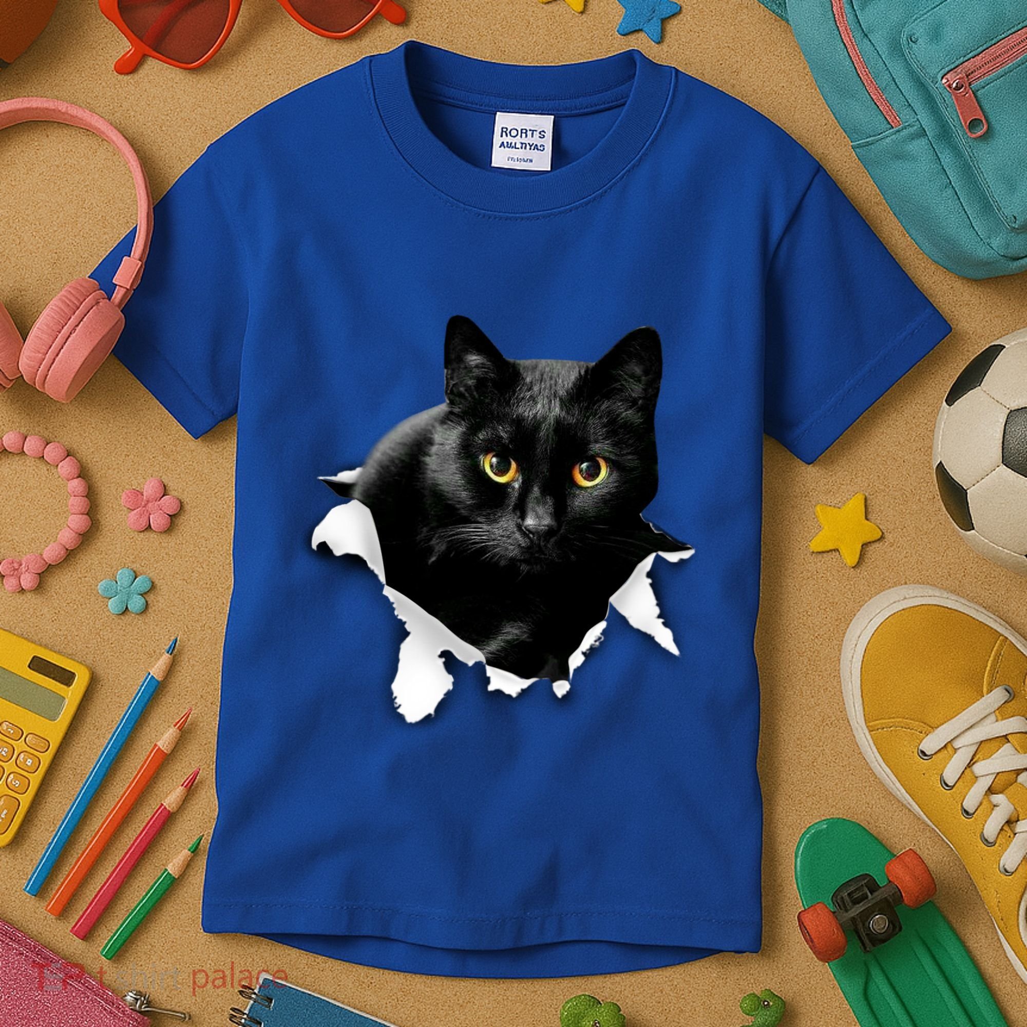 Black Cat Torn Cloth Gifts For Cat Lover Cat Dad Cat Mom Kids T-Shirt